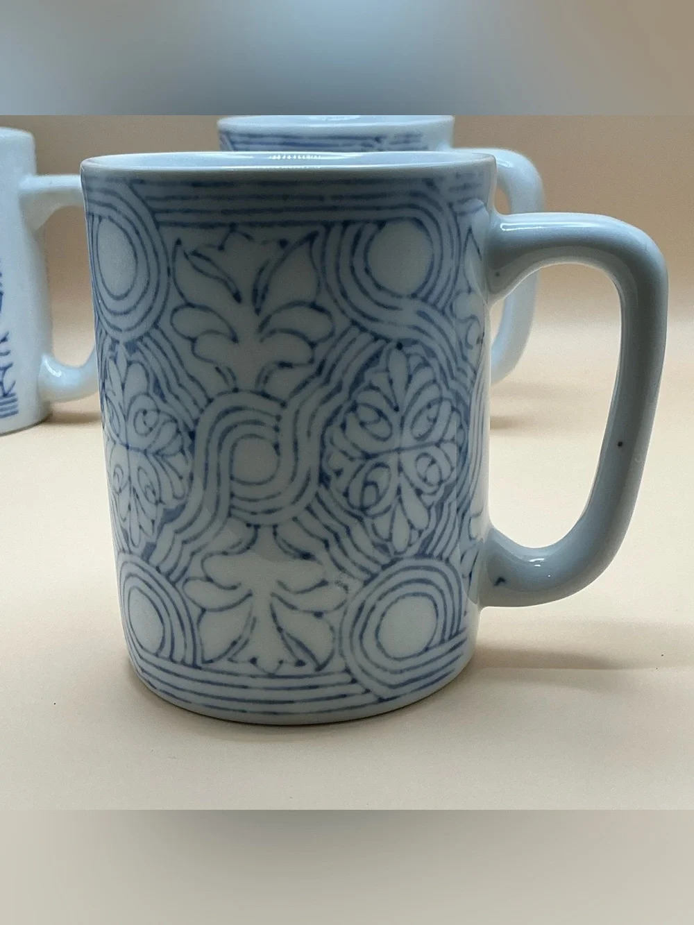 Pier 1 Vintage Blue & White Geometric Mug Set (2)